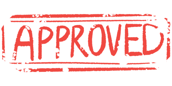 An illustration of the word 'approved.'