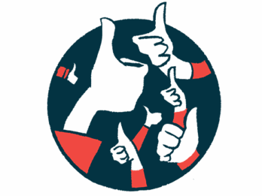 Multiple hands are seen giving the thumbs up sign from within a black circle.