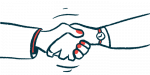 An illustration shows two hands clasped together in a handshake.