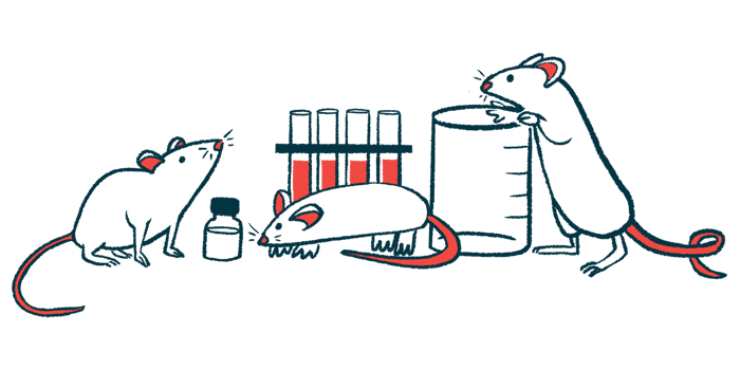Illustration of mice and lab beakers and test tubes.