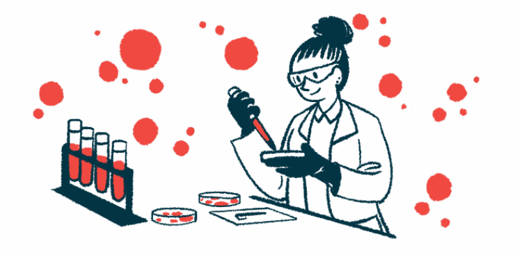 A scientist works with petri dishes and a dropper in a lab, alongside a rack of filled vials.