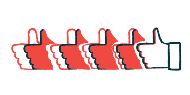 Multiple hands in a row are seen giving the thumbs-up sign.