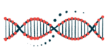 An illustration of a DNA strand with its double helix.