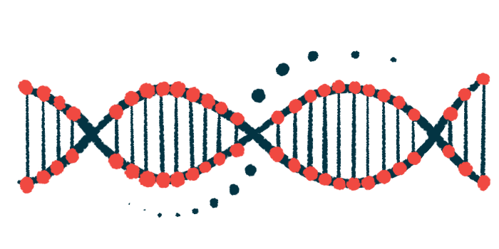 An illustration of a DNA strand with its double helix.