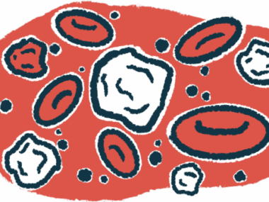 A close-up illustration shows white blood cells amid red blood cells.