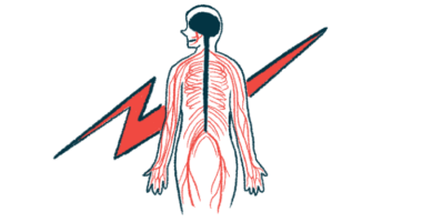 A bolt of lightning flashes behind a person whose central nervous system is shown.