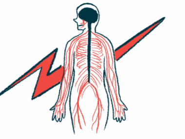 A bolt of lightning flashes behind a person whose central nervous system is shown.