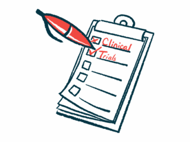 An oversized red pen ticks boxes labeled Clinical and Trials on a checklist attached to a clipboard.