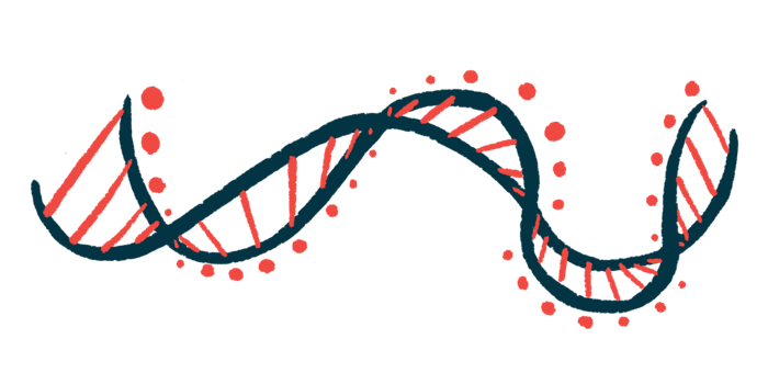 An illustration showing DNA in its double helix.