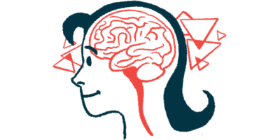 A person's head is shown in profile, showing a transparency of the brain.