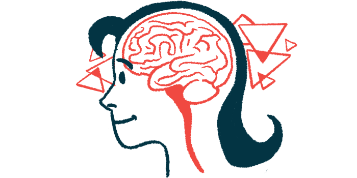 A person's head is shown in profile, showing a transparency of the brain.