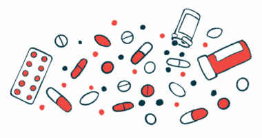 This illustration shows two prescription medication bottles amid a scattering of different type of pills.