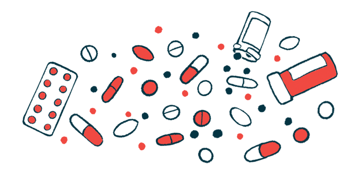 This illustration shows two prescription medication bottles amid a scattering of different type of pills.