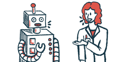 A doctor and a robot talk to each other.